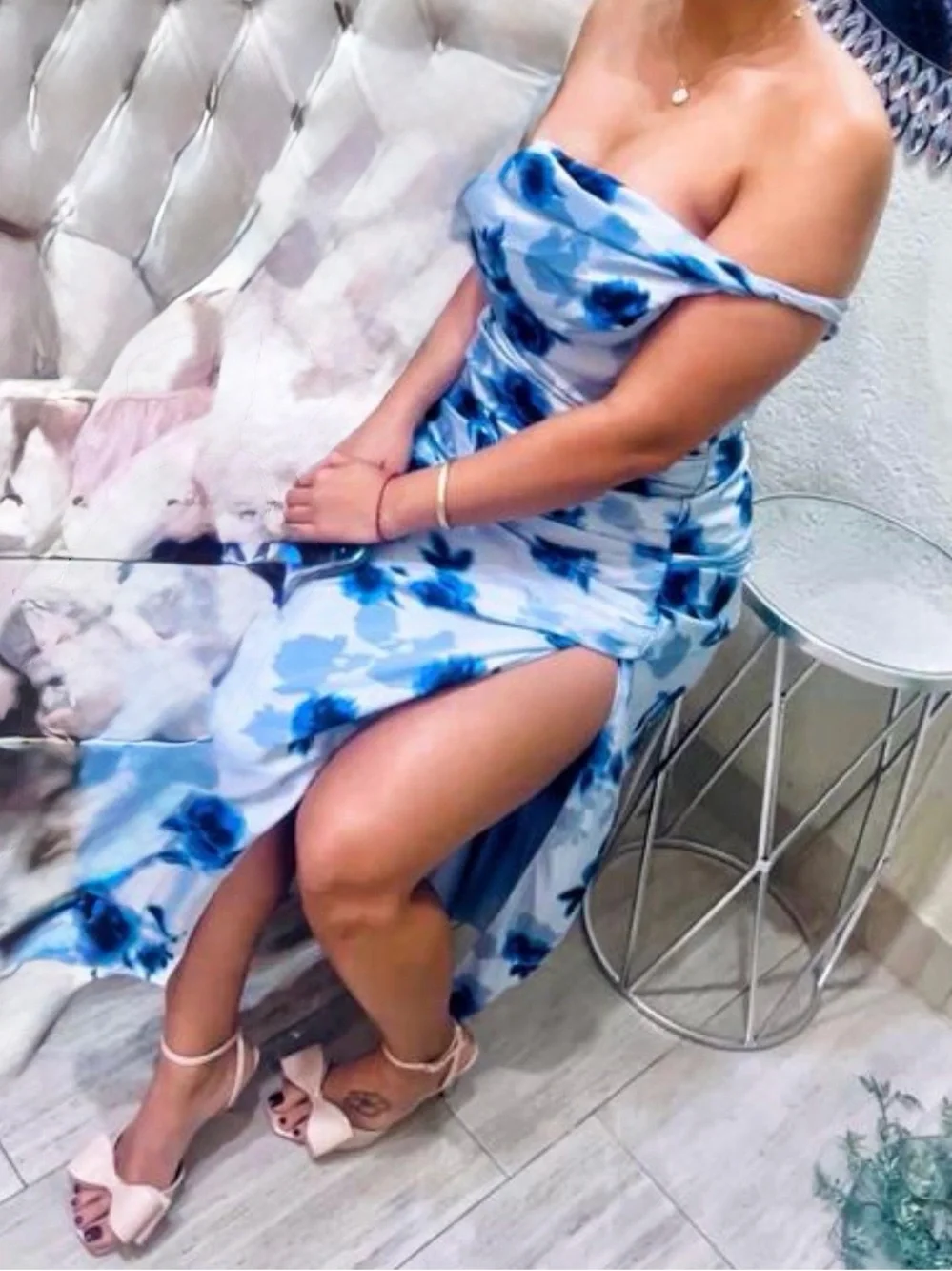 NWT Abercrombie Cowl Neck Draped Maxi midi Dress in Blue Floral small petite
